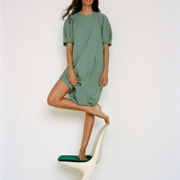 Zara green combination dress with pockets - Picture 1 of 5